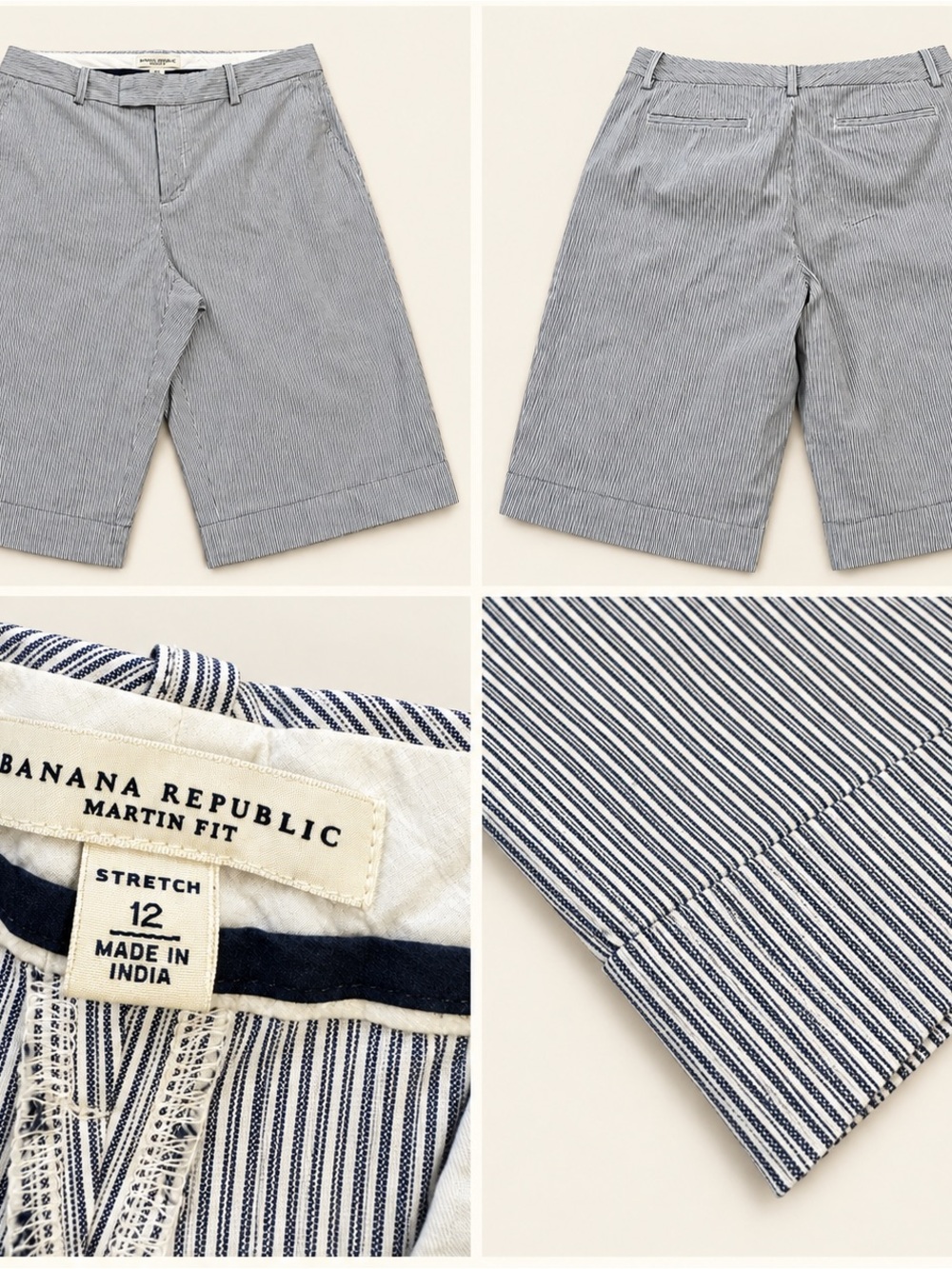 Banana Republic Martin Fit Stretch Striped Bermuda Shorts | Size 12